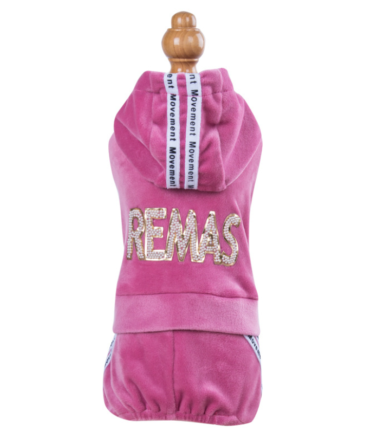 Pet Velvet Jumpsuit Athletic Hoodie with Rhinestone Design